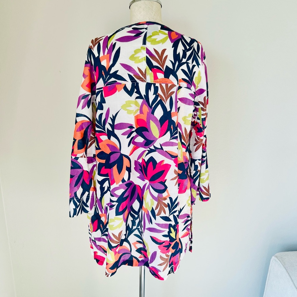 Multicolored Floral Print Open Front Tunic Swim C… - image 4